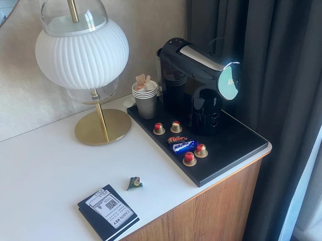 Espresso machine with capsules.