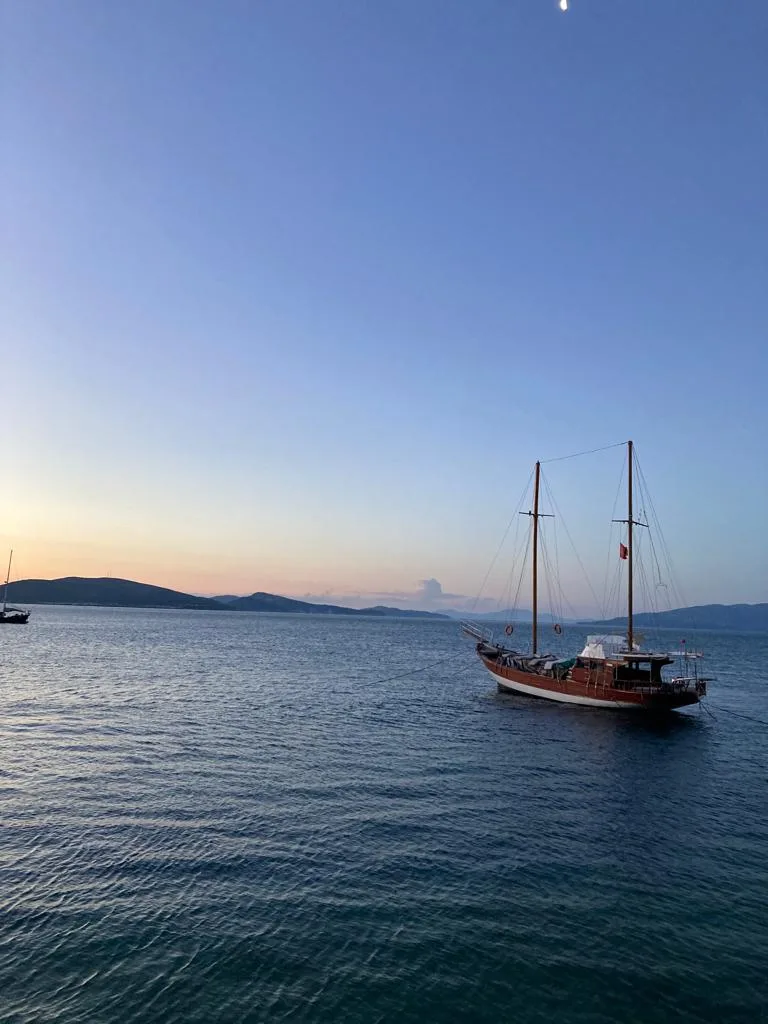 Wooden boat on the sea in Saranda, Albania.