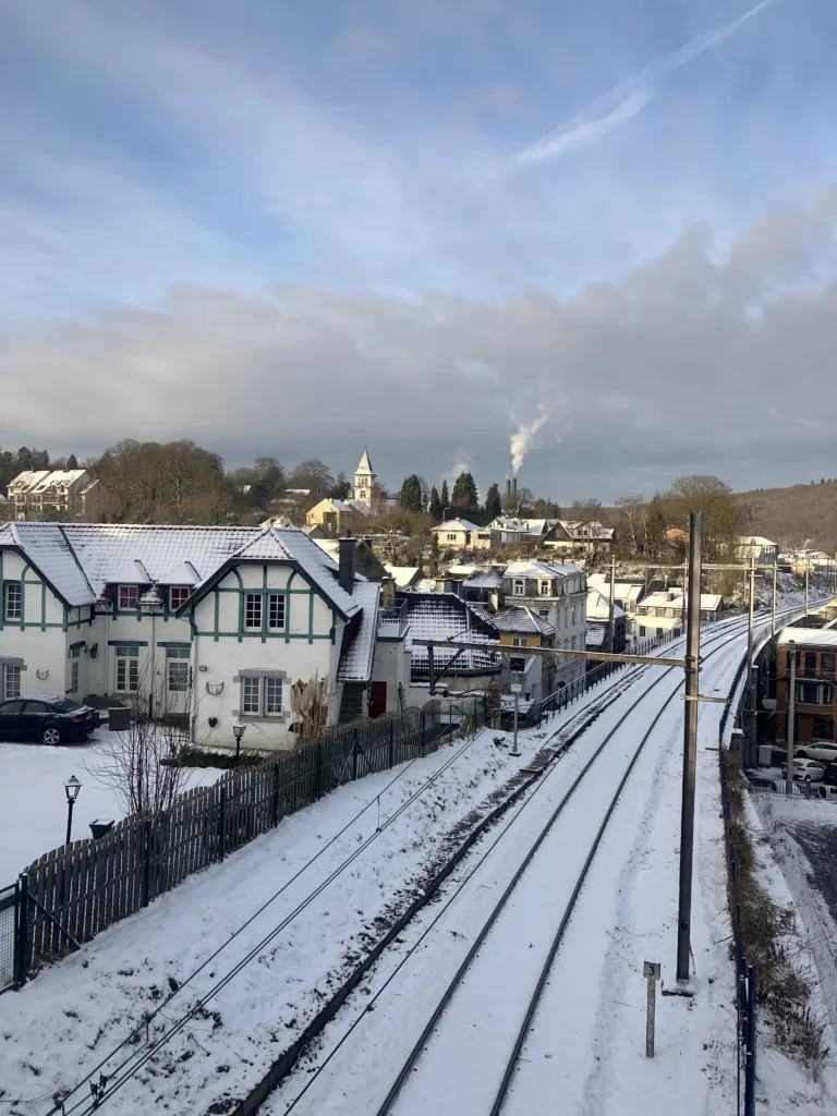Snow covered tracks in Spa, Belgium.